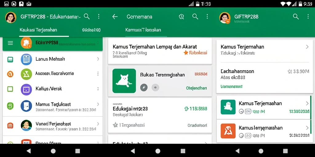 Tampilan antarmuka aplikasi GIFTRP288 untuk kamus terjemahan.