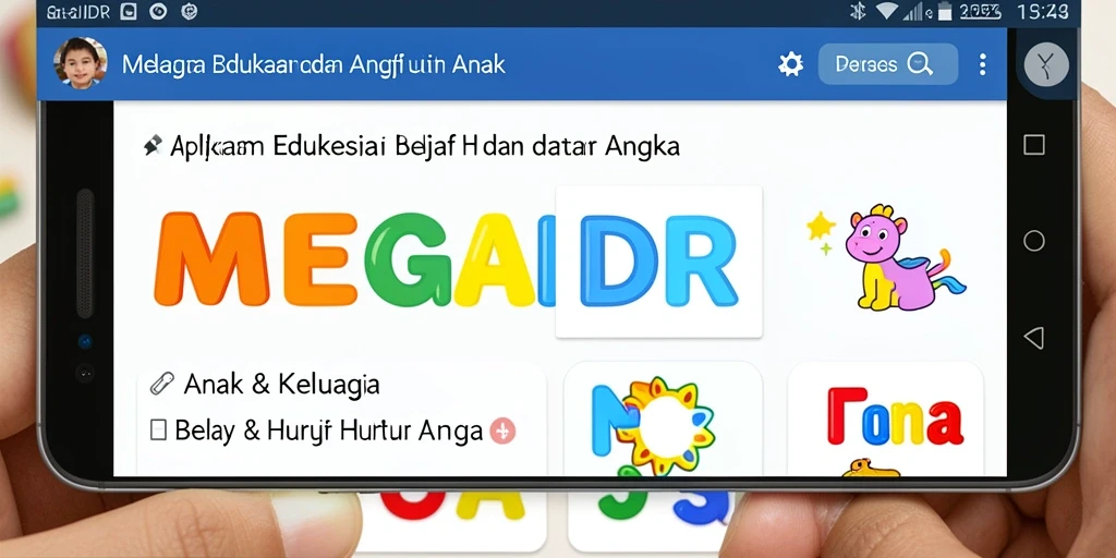 Screenshot MEGAIDR menampilkan fungsi belajar huruf dan angka yang menarik.