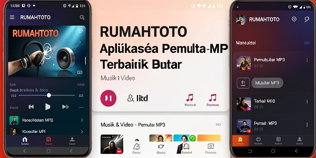 Antarmuka RUMAHTOTO menampilkan berbagai opsi pemutar MP3 yang menarik.